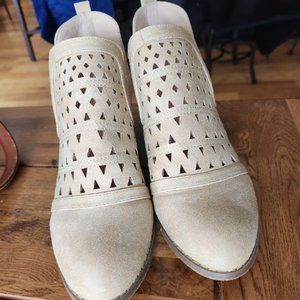 Vickie Bootie Black Ankle Slip On Laser Cut Perforated Boho Cottage Fairy